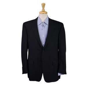 Canali 1934 Navy Blue Blazer Woven Wool 2-Btn Jacket Travel Water Resistant 44R